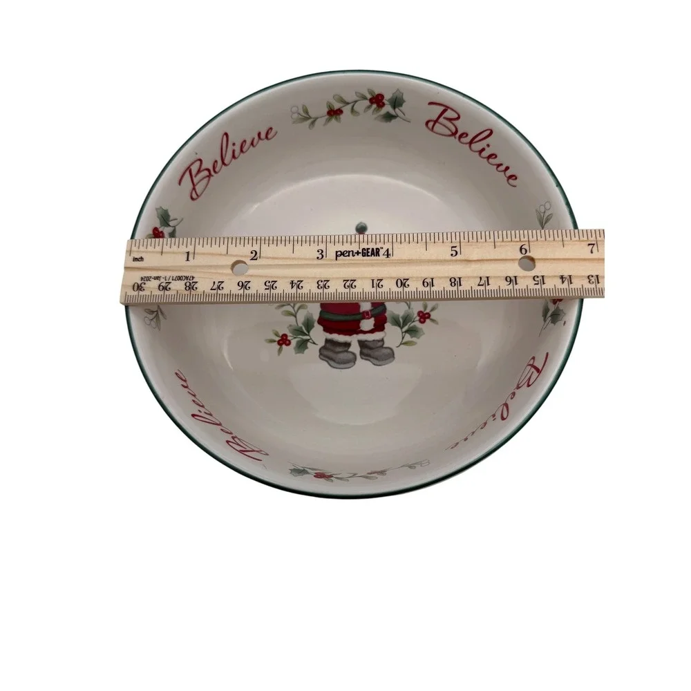 Pfaltzgraff Winterberry Believe Candy Bowl Santa Christmas Stoneware 7 Inch New